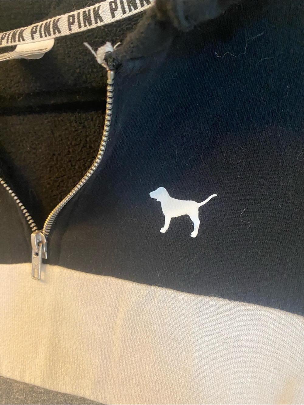 PINK Victoria's Secret Colorblock Half-Zip Hoodie - Black, White & Gray - Picture 2 of 4